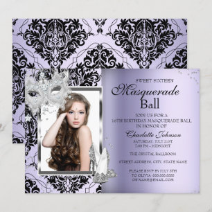 Elegant Masquerade Sweet 16 Lavender 3 Kaart