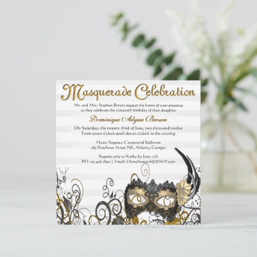 Elegant Masquerade Swirl Invite [Gold] Kaart (Staand voorkant)