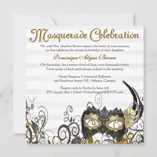 Elegant Masquerade Swirl Invite [Gold] Kaart (Voorkant)