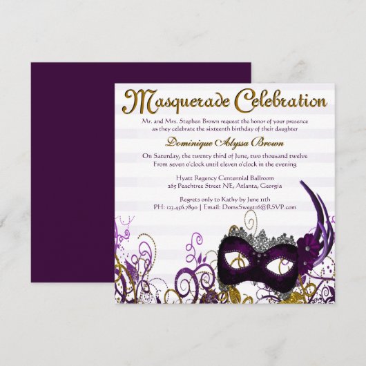 Elegant Masquerade Swirl Invite [Paars] Kaart (Voorkant / Achterkant)