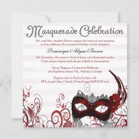 Elegant Masquerade Swirl Invite [Rood] Kaart (Voorkant)