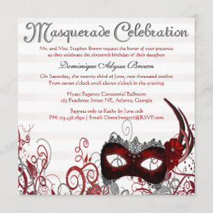 Elegant Masquerade Swirl Invite [Rood] Kaart
