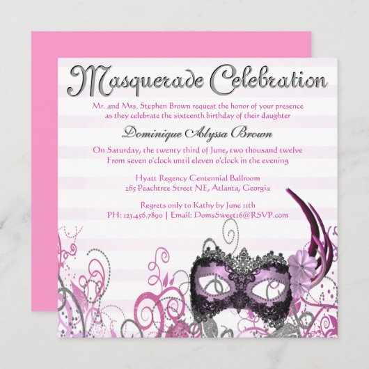 Elegant Masquerade Swirl Invite [Roze] Kaart (Voorkant / Achterkant)