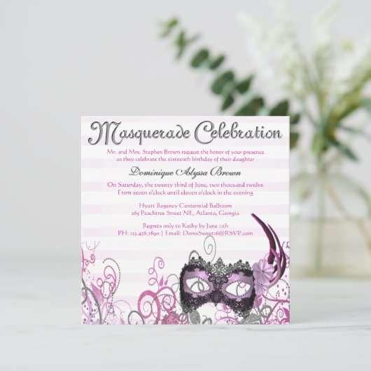 Elegant Masquerade Swirl Invite [Roze] Kaart (Staand voorkant)