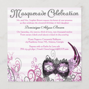 Elegant Masquerade Swirl Invite [Roze] Kaart