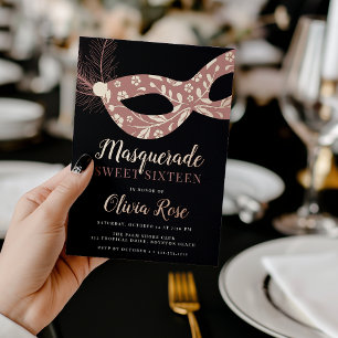 Elegant Masquerade Thema Sweet Sixteen Folie Uitnodiging