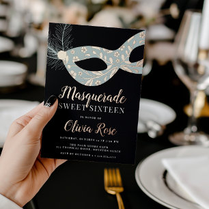 Elegant Masquerade Thema Sweet Sixteen Folie Uitnodiging