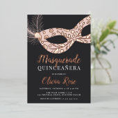 Elegant Masquerade Theme Quinceanera Folie Uitnodiging (Staand Voorkant)