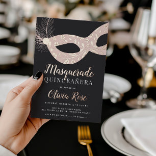 Elegant Masquerade Theme Quinceanera Folie Uitnodiging