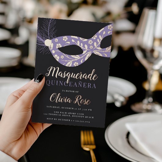 Elegant Masquerade Theme Quinceanera Folie Uitnodiging