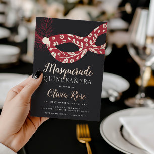 Elegant Masquerade Theme Quinceanera Folie Uitnodiging