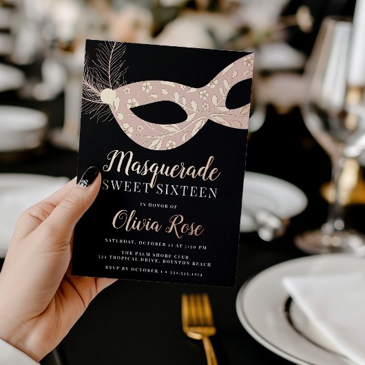 Elegant Masquerade Theme Sweet Sixteen Folie Uitnodiging