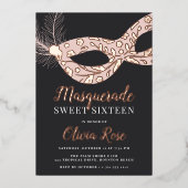 Elegant Masquerade Theme Sweet Sixteen Folie Uitnodiging (Voorkant)