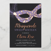 Elegant Masquerade Theme Sweet Sixteen Folie Uitnodiging (Voorkant)