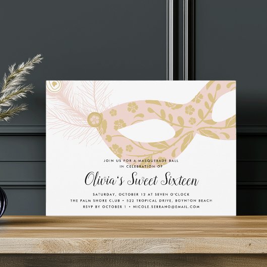 Elegant Masquerade Theme Sweet Sixteen Kaart