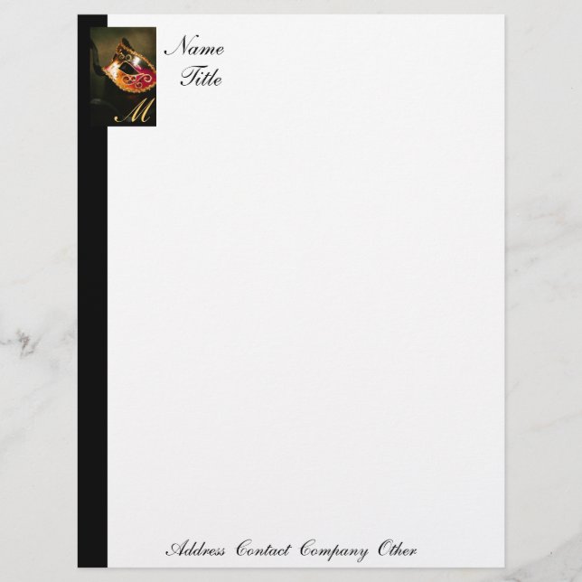 Elegant Masqurade Mask Monogram Letterhead Gepersonaliseerd Briefhoofd (Voorkant)