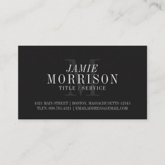 Elegant mat zwart grijs monogram professional visitekaartje (Voorkant)