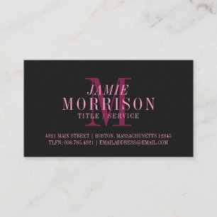 Elegant mat zwart roze monogram professional visitekaartje
