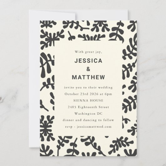 Elegant Matisse Botanical Black White Wedding Kaart (Voorkant)