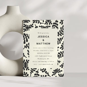 Elegant Matisse Botanical Black White Wedding Kaart