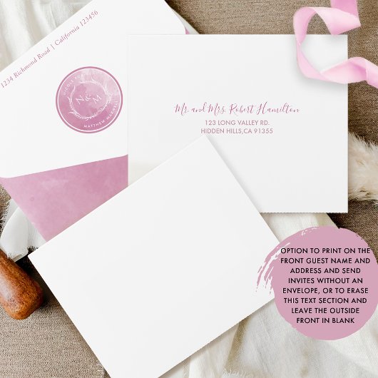 Elegant Mauve and Pink Waterverf Monogram Weddensc All In One Uitnodiging