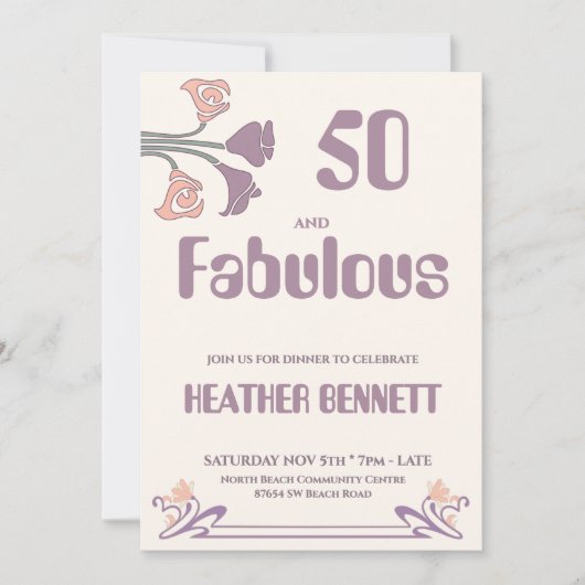 Elegant Mauve Art Nouveau Fabulous 50 Birthday Kaart (Voorkant)