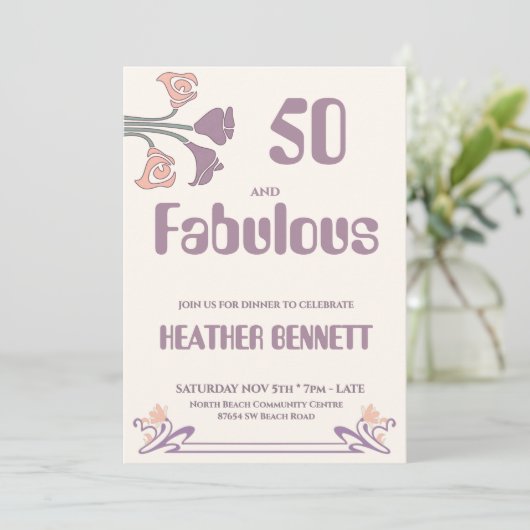Elegant Mauve Art Nouveau Fabulous 50 Birthday Kaart (Staand voorkant)