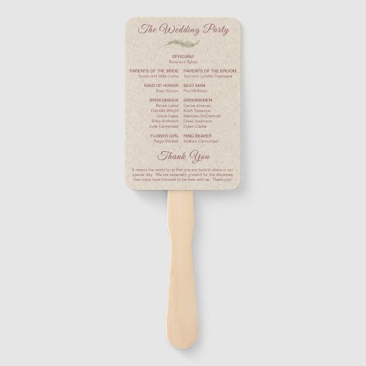 Elegant Mauve Bloem- en Groenbruiloftsprogramma Handwaaier (Achterkant)