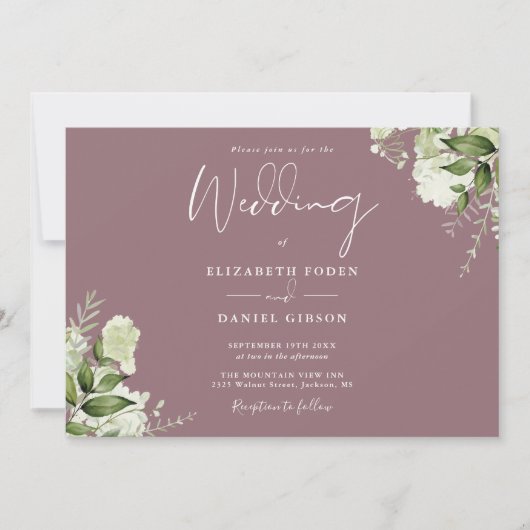 Elegant Mauve Bloemrijke Groene Foto Bruiloft Kaart (Voorkant)