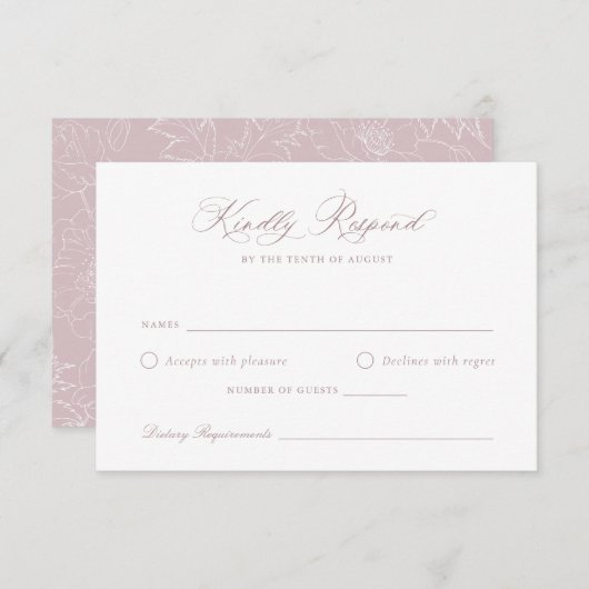 Elegant Mauve Blush Floral Wedding RSVP Kaart (Voorkant / Achterkant)