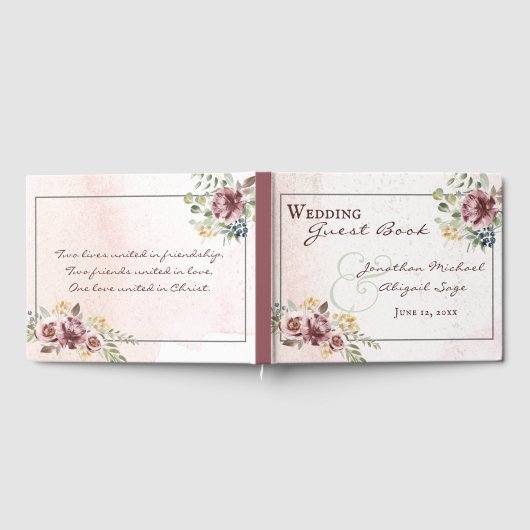 Elegant Mauve Blush Pink Floral Christelijk Wedden Gastenboek (Volledig)