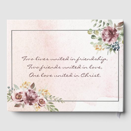 Elegant Mauve Blush Pink Floral Christelijk Wedden Gastenboek (Achterkant)