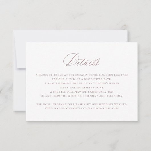 Elegant Mauve Blush Script Weddenschap Details inv Kaart (Voorkant)