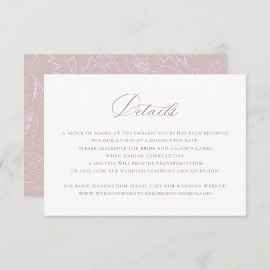 Elegant Mauve Blush Script Weddenschap Details inv Kaart (Voorkant / Achterkant)