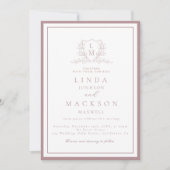 Elegant Mauve & botanical crest monogram wedding Kaart (Voorkant)