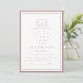 Elegant Mauve & botanical crest monogram wedding Kaart (Staand voorkant)