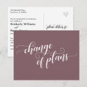 Elegant Mauve Change of Plans Postponed Wedding Briefkaart (Voorkant / Achterkant)