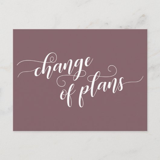 Elegant Mauve Change of Plans Postponed Wedding Briefkaart (Voorkant)