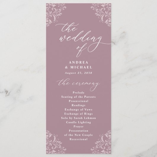 Elegant Mauve  Classic Wedding Programs Programmakaart (Voorkant)