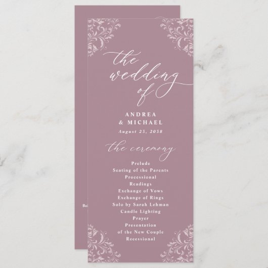 Elegant Mauve  Classic Wedding Programs Programmakaart (Voorkant / Achterkant)
