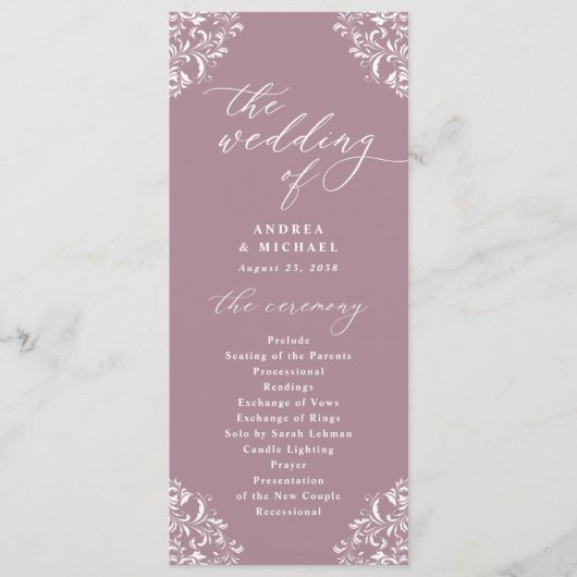 Elegant Mauve Classic Wedding Programs Programmakaart (Voorkant)