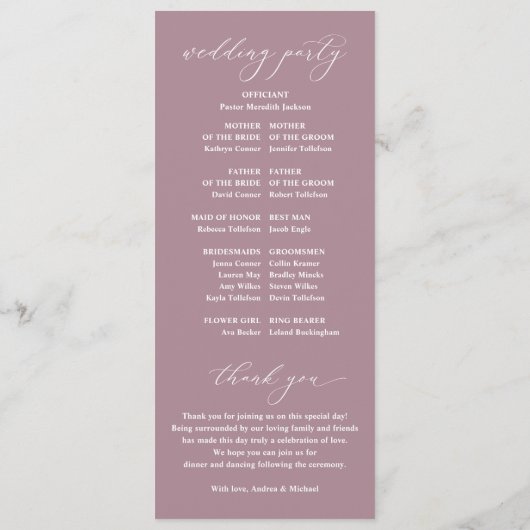 Elegant Mauve Classic Wedding Programs Programmakaart (Achterkant)