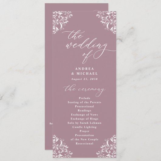 Elegant Mauve  Classic Wedding Programs Programmakaart (Voorkant / Achterkant)