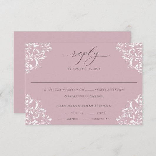 Elegant Mauve Dusty Roos  Klassieke bruiloft RSVP Kaartje (Voorkant / Achterkant)