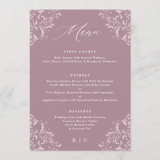 Elegant Mauve Dusty Roos Vintage Wedding Menus Menu (Voorkant)