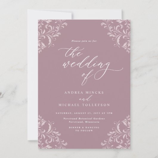 Elegant  Mauve Dusty Roos Wedding Kaart (Voorkant)