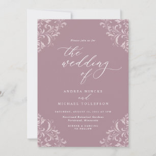 Elegant  Mauve Dusty Roos Wedding Kaart