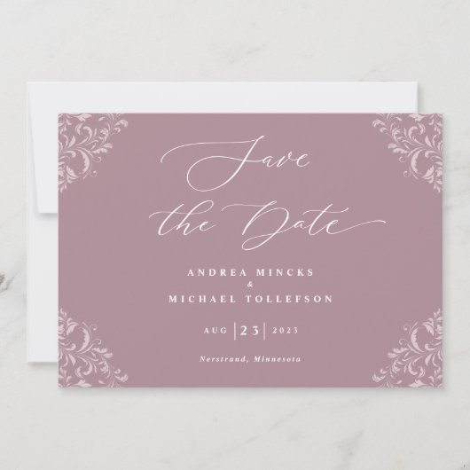 Elegant Mauve Dusty Roos Wedding Save the Date (Voorkant)
