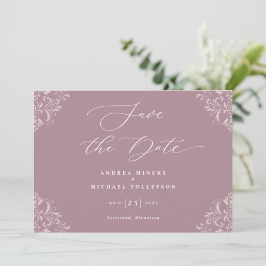 Elegant Mauve Dusty Roos Wedding Save the Date (Staand voorkant)