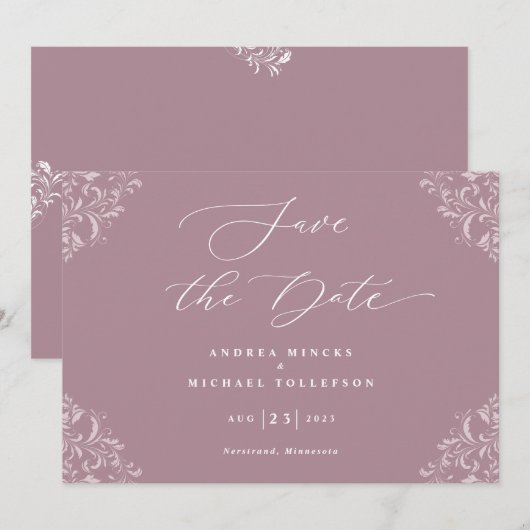 Elegant Mauve Dusty Roos Wedding Save the Date (Voorkant / Achterkant)
